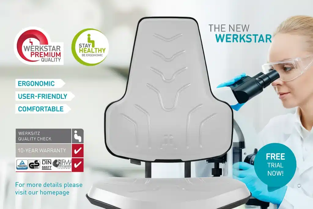 Ergonomski laboratorijski stol Werksitz za čiste prostore in dolgotrajno udobje