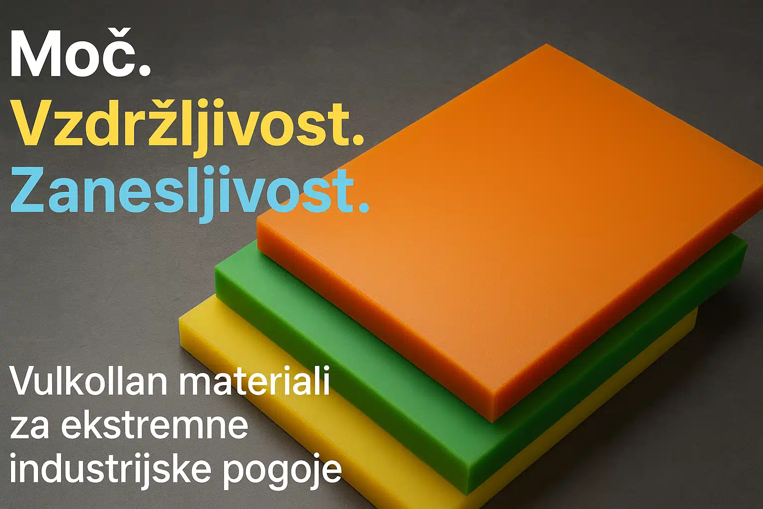 Barvne plošče iz vulkollana – oranžna, zelena in rumena, namenjene industrijski uporabi