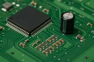 esd-zascita-elektronske-komponente-vezje-od-blizu ESD zaščita elektronske komponente, vezje od blizu na zelenem tiskanem vezju