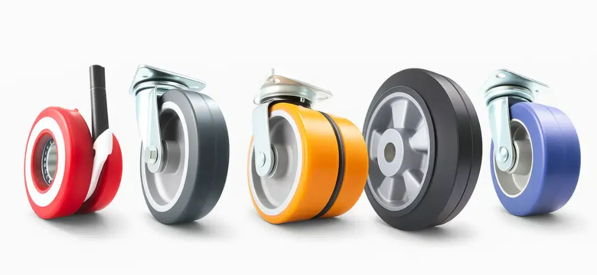 Različna industrijska kolesa za splošne namene v več barvah, visoko kakovostna izvedba na belem ozadju.