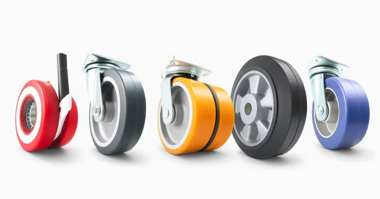 Različna industrijska kolesa za splošne namene v več barvah, visoko kakovostna izvedba na belem ozadju.