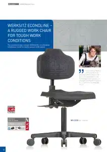 Črn delovni stol WERKSITZ Econoline WS 2220 z nastavljivim sedežem in stabilno petkrako osnovo za vsakodnevno industrijsko uporabo