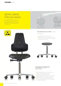 ESD delovni stol WERKSITZ z mehkim PUR sedežem in prevodnimi kolesi za delo v ESD območjih