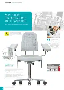 Laboratorijski stol WERKSITZ za cleanroom okolja, ki podpira udobno držo in mentalno zdravje pri delu
