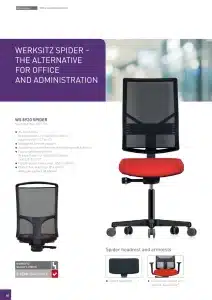 Ergonomski pisarniški stol WERKSITZ Spider z mrežastim naslonom in rdečim sedežem za administrativna delovna mesta