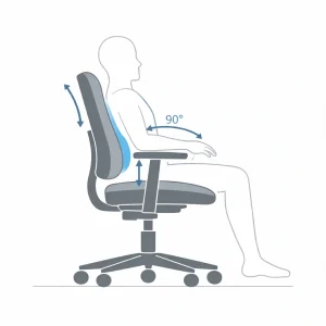 pravilna-nastavitev-stola-naslonjalo-in-nasloni-za-roke.png Pravilna nastavitev stola prikazuje ustrezno nastavitev naslonjala in naslonov za roke za boljšo oporo telesa pri sedenju