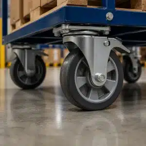 transportna-oprema-industrijska-kolesa-detajl transportna oprema – detajl industrijskih koles na vozičku v skladišču