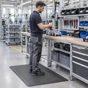 boljsa-ergonomija-stojece-delovno-mesto-1200x1200 Boljša ergonomija pri stoječem delu z ergonomsko podlogo in primerno urejenim delovnim mestom.