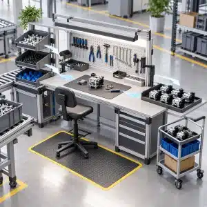 oprema-za-proizvodnjo-organizirano-delovno-mesto-1200x1200 Oprema za proizvodnjo na organiziranem delovnem mestu z urejenim materialom, orodjem in transportno opremo.