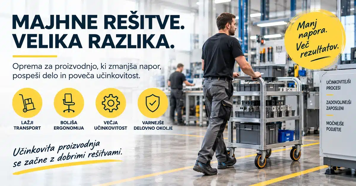 oprema-za-proizvodnjo-ucinkovitost-1200x628 Oprema za proizvodnjo za lažji transport, boljšo ergonomijo in učinkovitejše delovne procese.